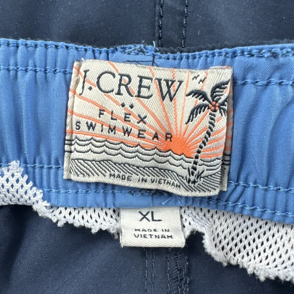 J Crew Flex Swimwear Mens XL Blue Drawstring Trunks Shorts Outdoors Unlined READ